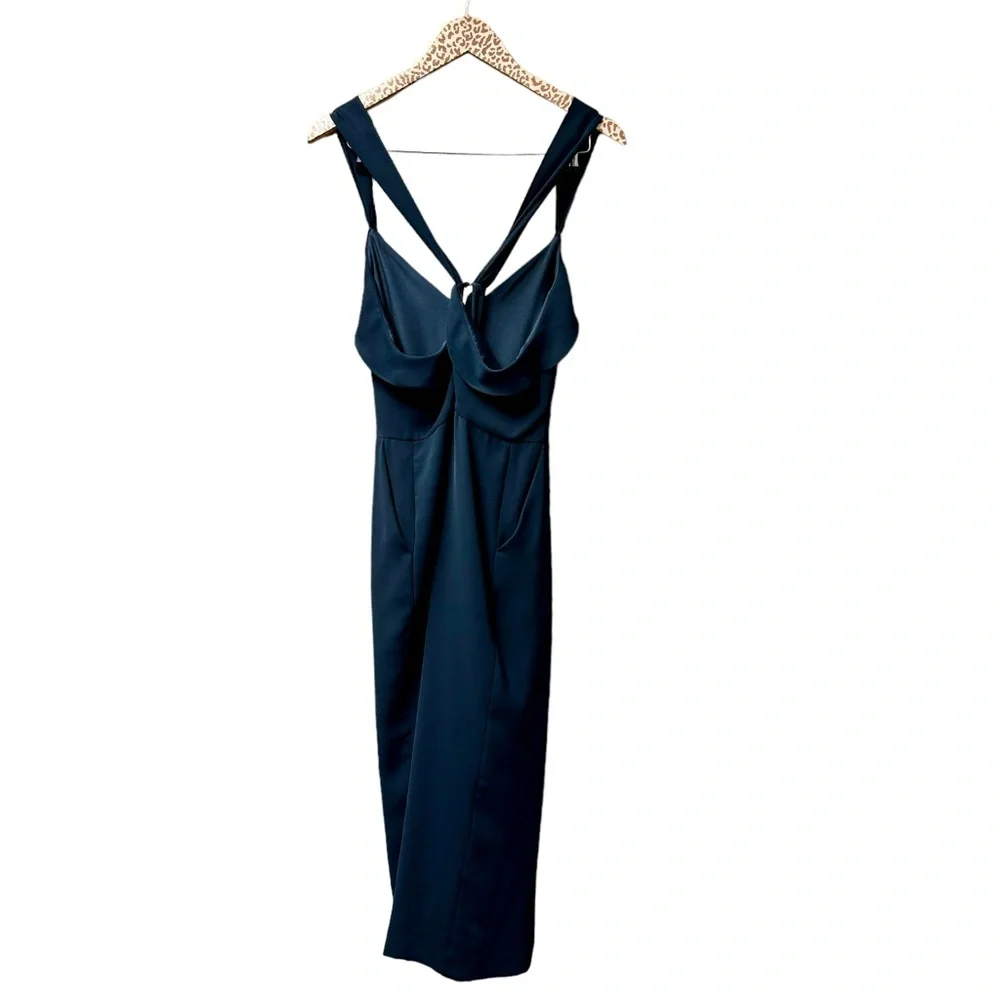 Reiss Amika Crepe Wide Leg Ruffle Sleeveless Cutout Jumpsuit Navy Blue 10